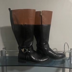 Tommy Hilfiger Knee High Tall Riding Boots Size 10 W Brown & Black